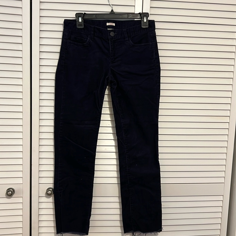 J. Crew navy corduroy pants, 26S, self-cropped with frayed edges